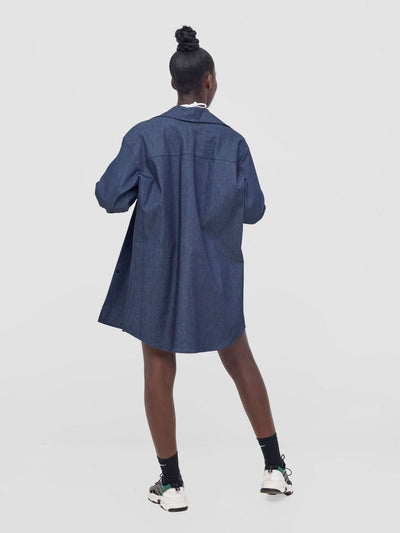 Zoya Nia Oversized Denim Shirt - Black - Shopzetu