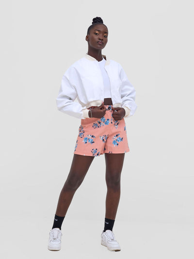 Zoya Nia Wide Leg Shorts - Blue / Peach Floral Print