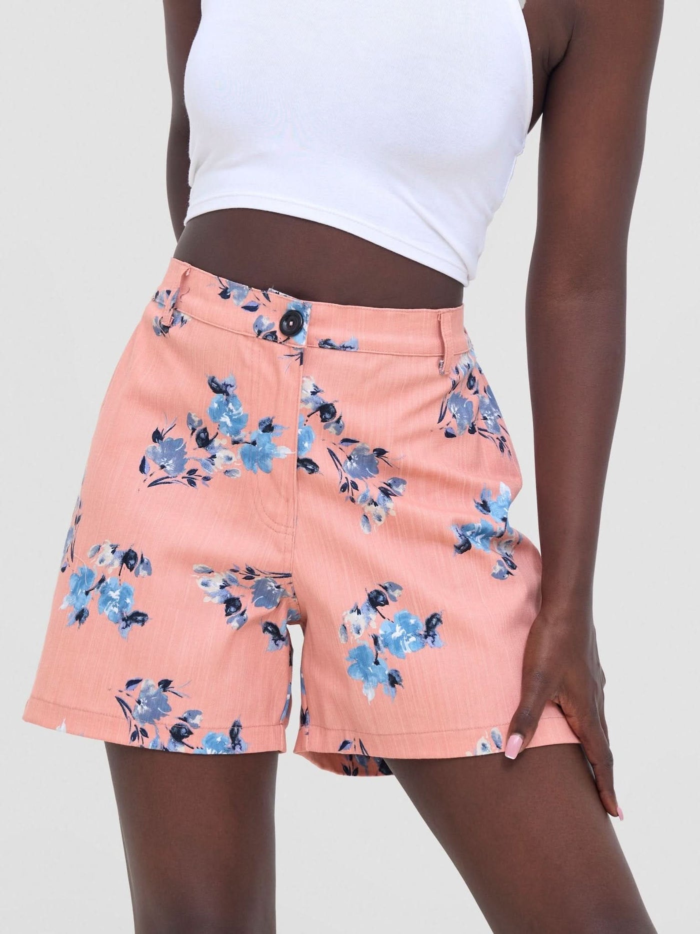 Zoya Nia Wide Leg Shorts - Blue / Peach Floral Print - Shopzetu