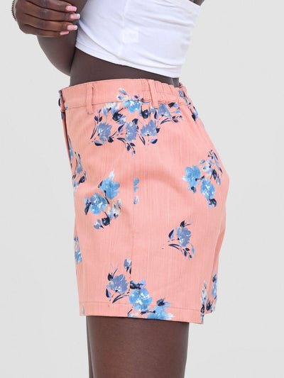 Zoya Nia Wide Leg Shorts - Blue / Peach Floral Print - Shopzetu