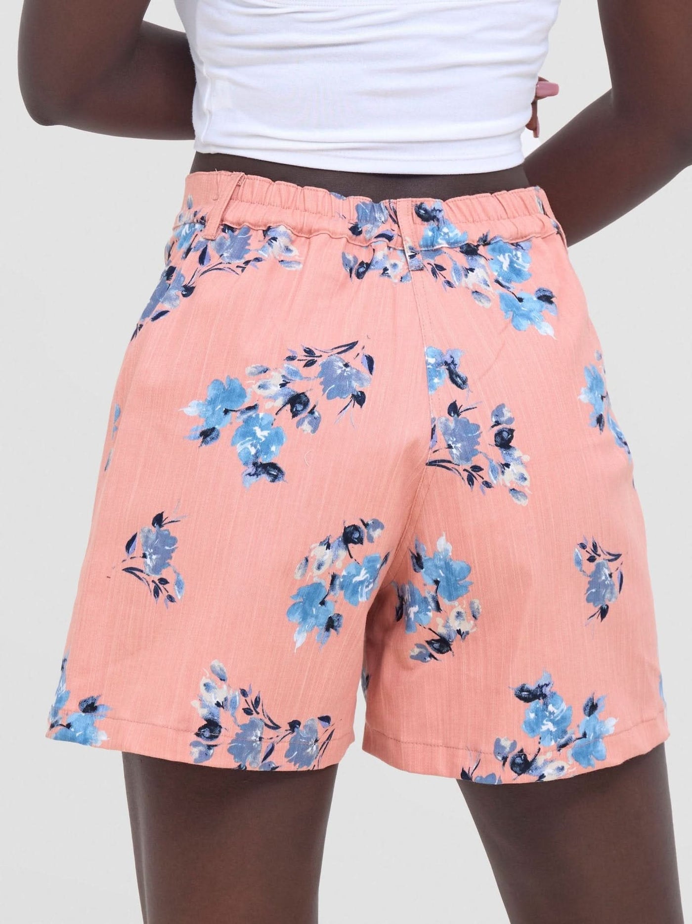 Zoya Nia Wide Leg Shorts - Blue / Peach Floral Print - Shopzetu