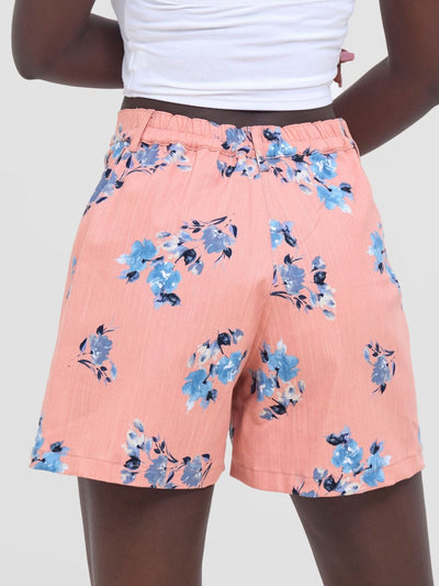 Zoya Nia Wide Leg Shorts - Blue / Peach Floral Print - Shopzetu