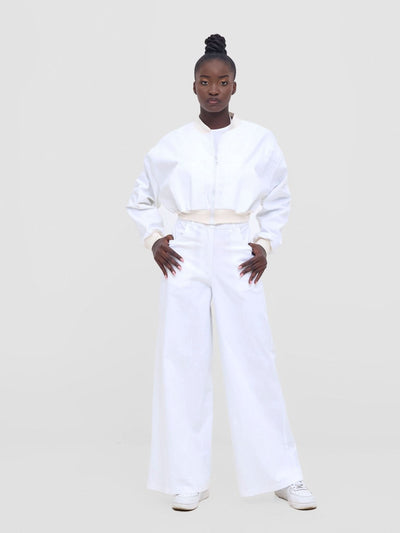 Zoya Nia Wide Cargo Wide Leg Pants - White - Shopzetu