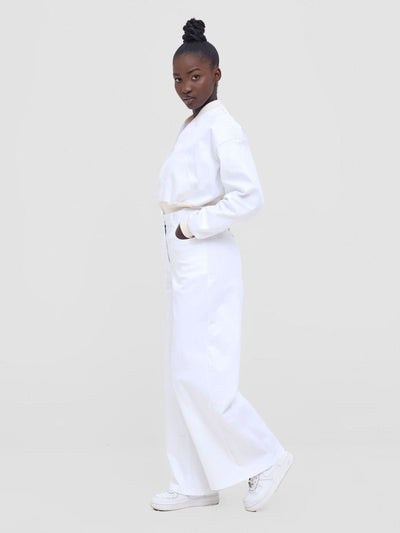 Zoya Nia Wide Leg Denim Pants - White - Shopzetu