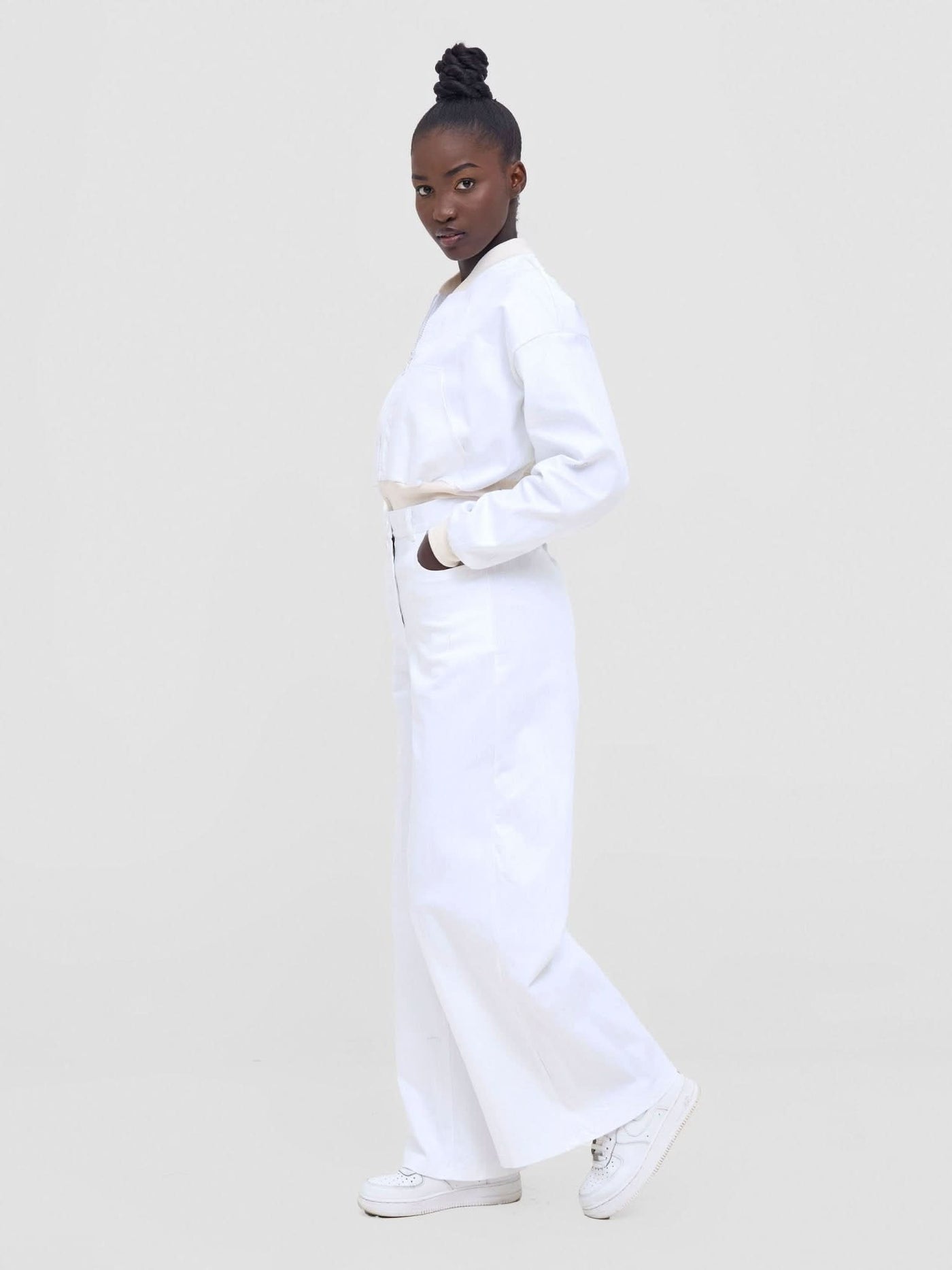 Zoya Nia Wide Cargo Wide Leg Pants - White - Shopzetu