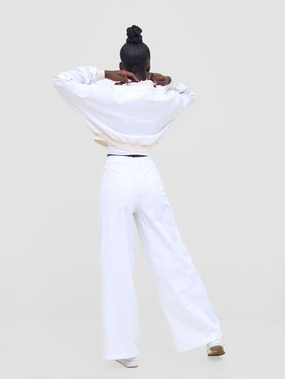 Zoya Nia Wide Leg Denim Pants - White - Shopzetu