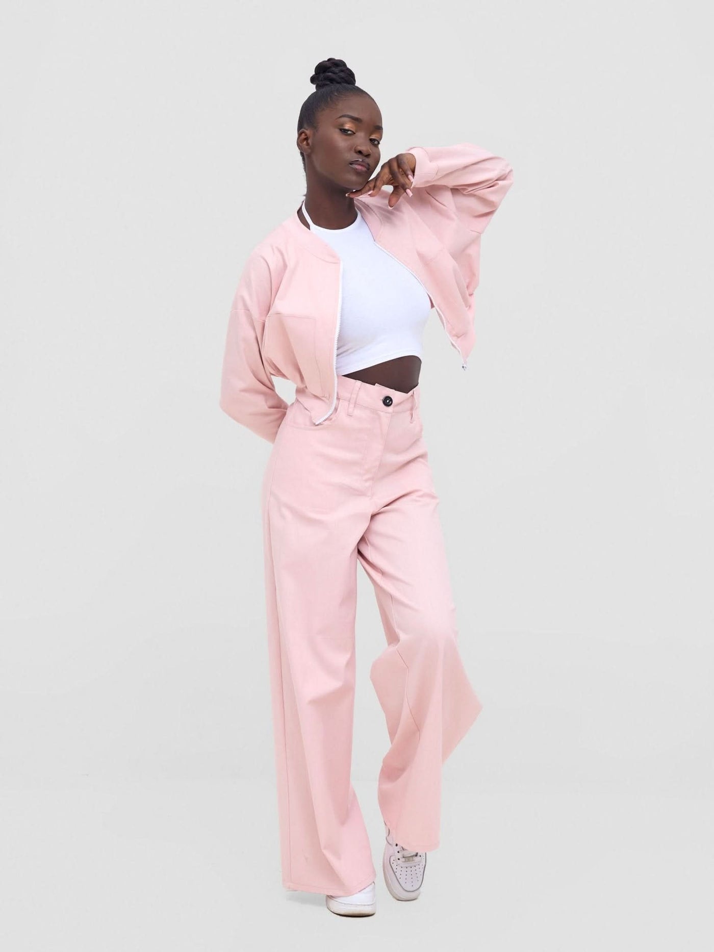 Zoya Nia Wide Leg Denim Pants - Light Pink - Shopzetu