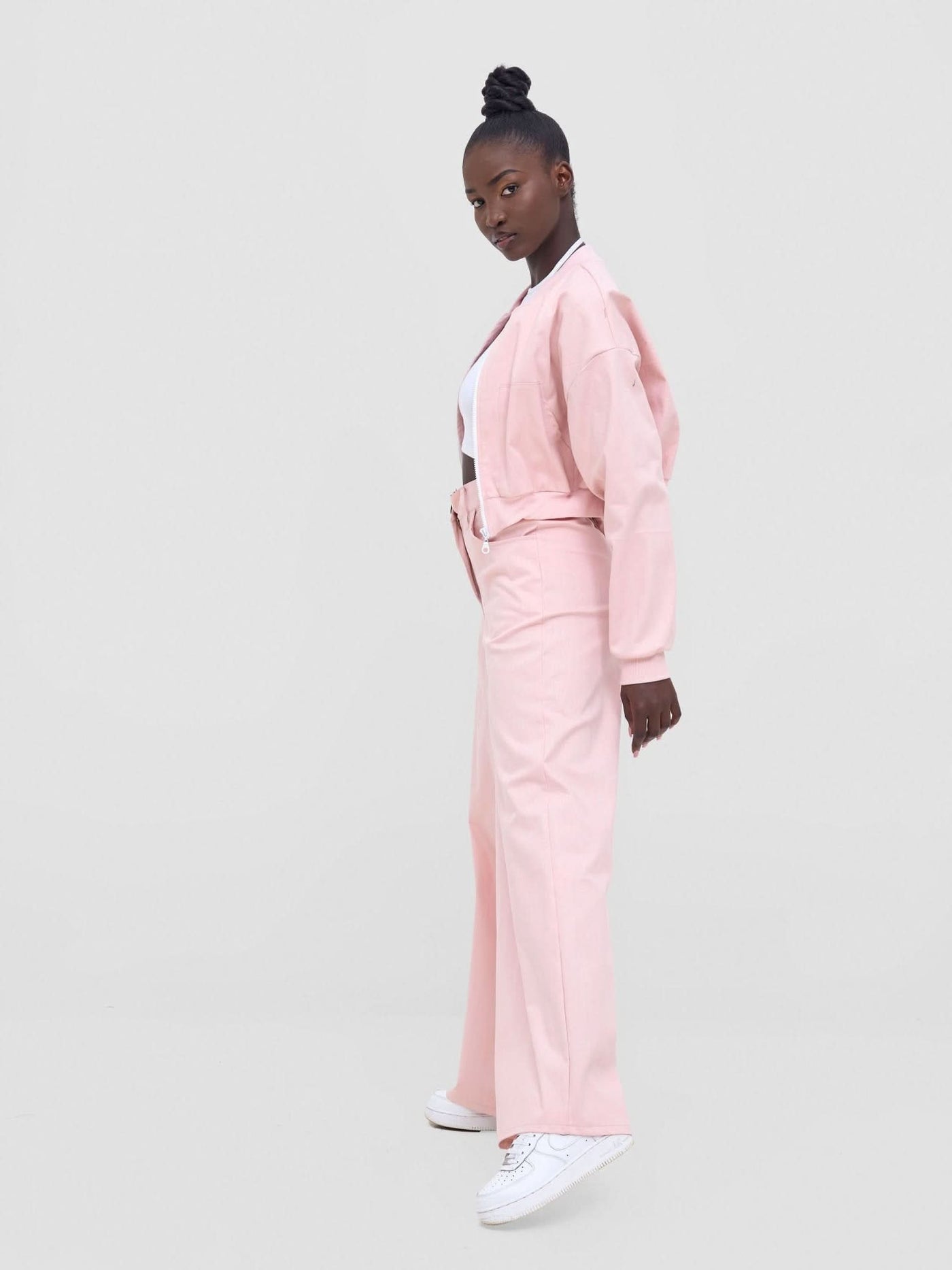 Zoya Nia Wide Leg Denim Pants - Light Pink - Shopzetu