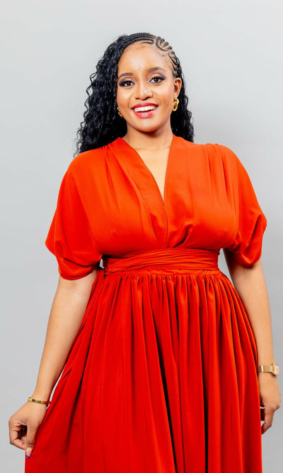 African Yuva Meadow Infinity Dress - Rust Orange - Shopzetu