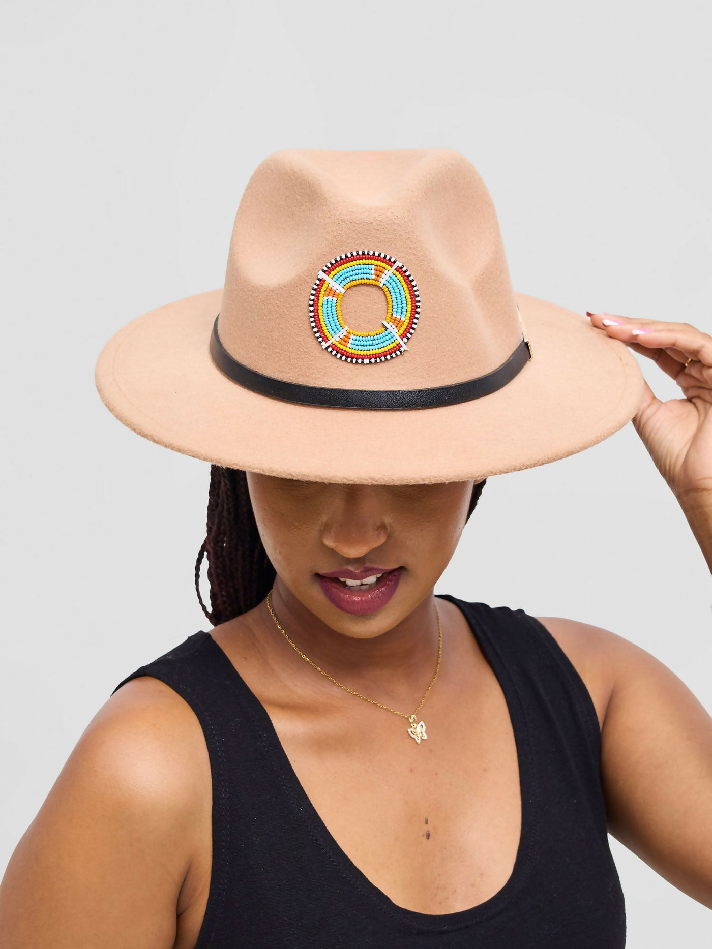 Umbo Collections Malkia Fedora Hat - Beige - Shopzetu