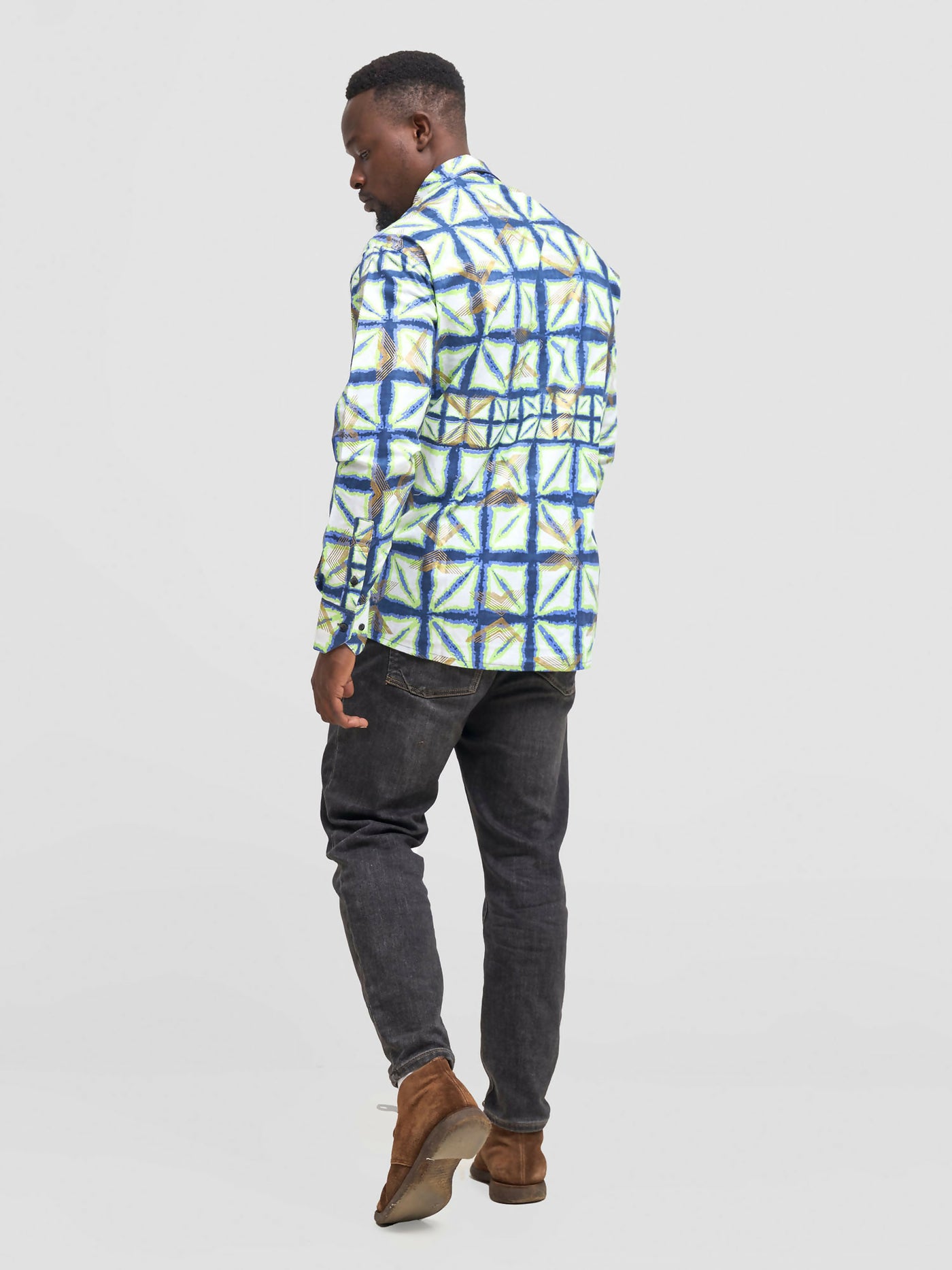 Mendilines Warm African Print Shirt - Green / Blue Print - Shopzetu