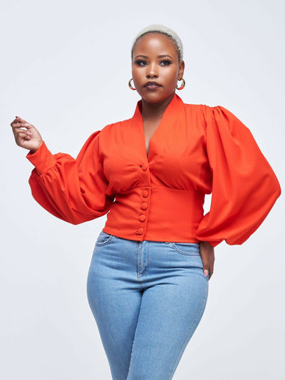 Merli Africa Lantern Top - Orange - Shopzetu