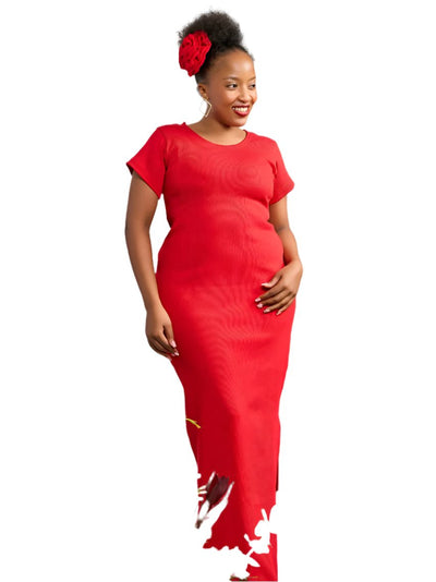 Zia Africa "Sweet Pea"Ribbed Dress - Red - Shopzetu