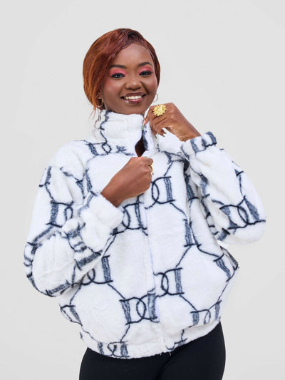 Stylish Sisters Warm Sweater Jacket - White / Black - Shopzetu