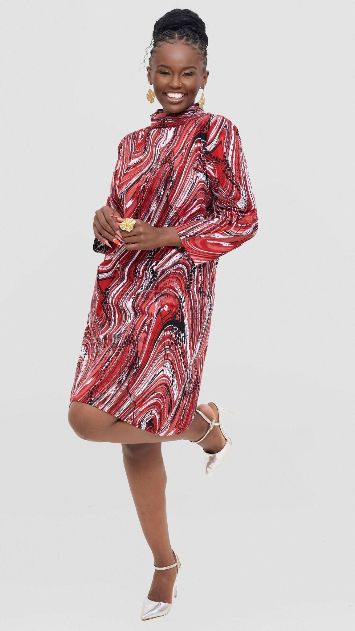 PrettyGline Ankara Dress - Red - Shopzetu