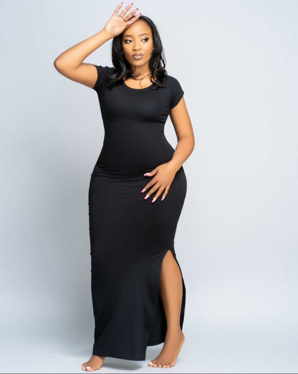 Zia Africa " Angelina"Maxi Bodycon Dress - Black - Shopzetu