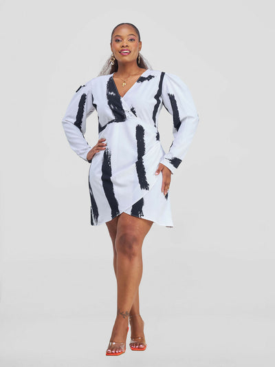Elan CocoAfrike Olina Wrap Dress - Black / White Print