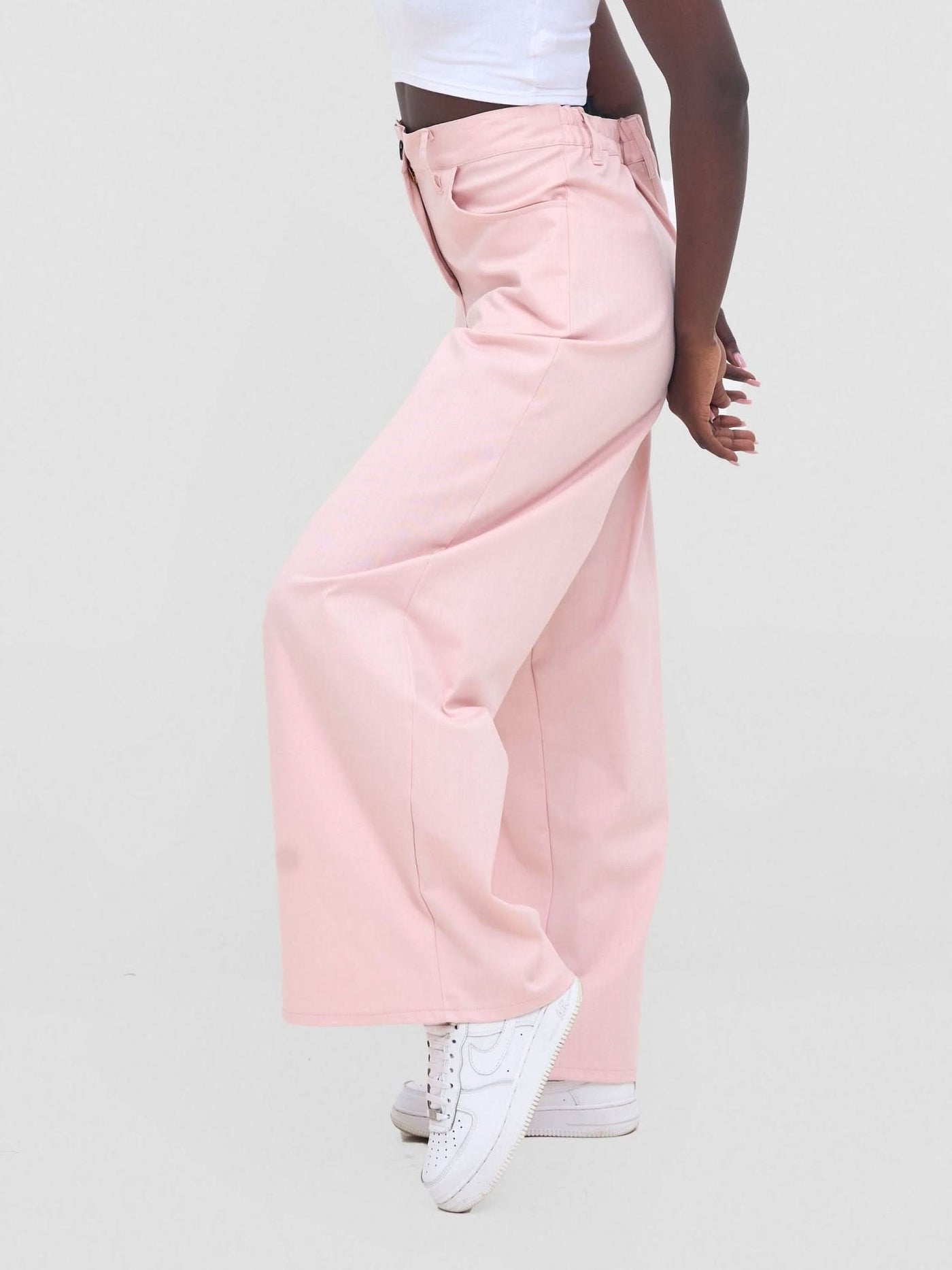 Zoya Nia Wide Leg Denim Pants - Light Pink - Shopzetu