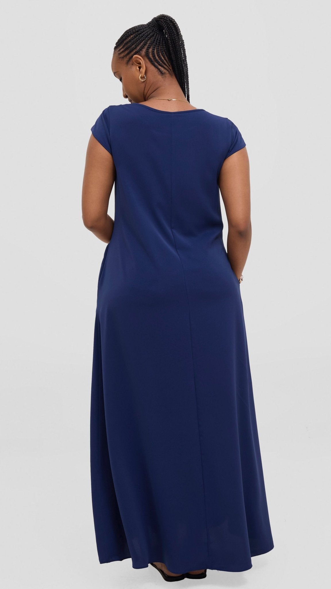 Vivo Basic Round Neck Maxi Dress - Navy - Shopzetu