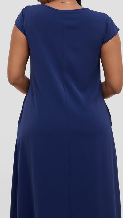 Vivo Basic Round Neck Maxi Dress - Navy