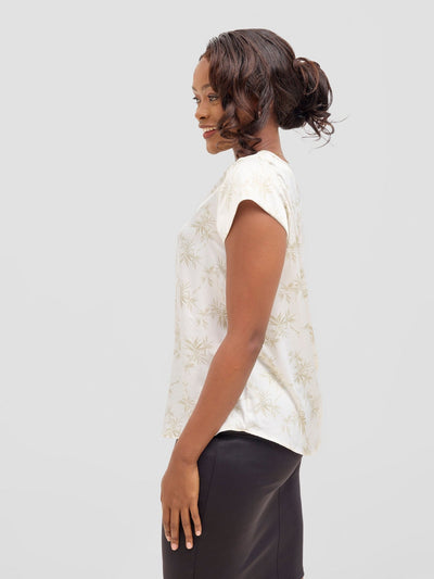 Vivo Basic Satin Cap Sleeve Top - Taupe / Brown Bia Print - Shopzetu