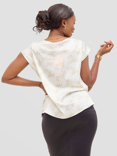 Vivo Basic Satin Cap Sleeve Top - Taupe / Brown Bia Print - Shopzetu