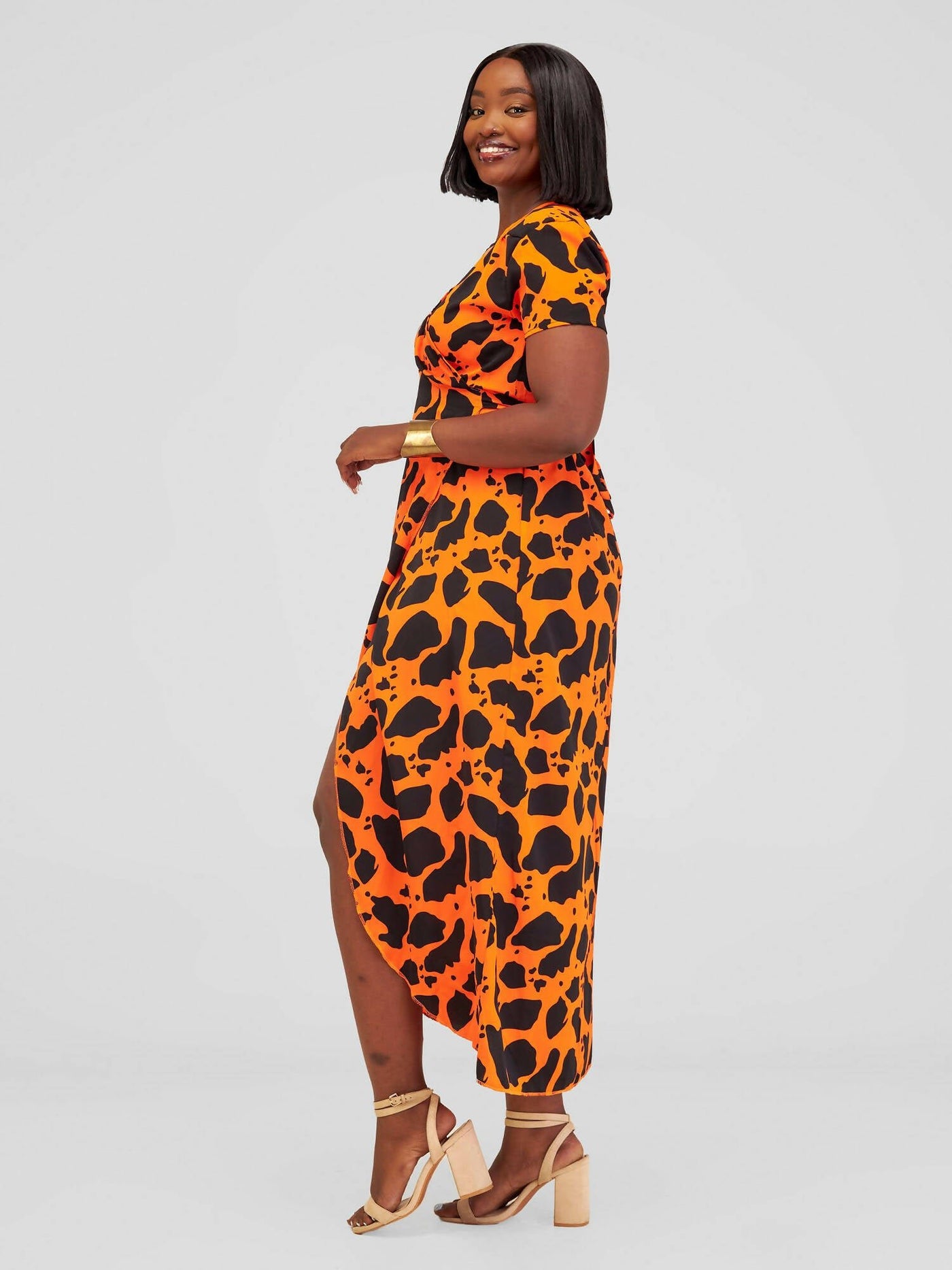 Distinct Wear Pili Dress - Orange / Black Print - Shopzetu
