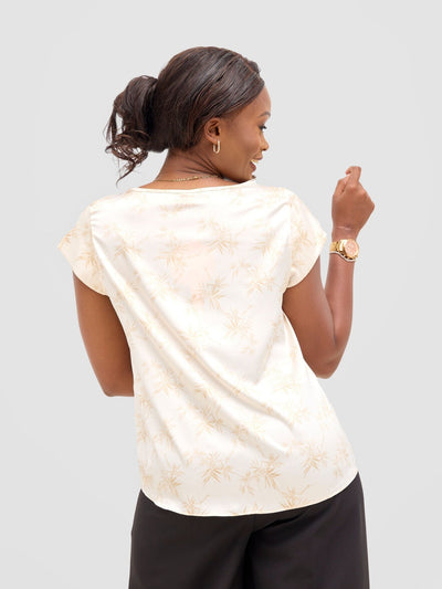 Vivo Basic Satin Cap Sleeve Top - White / Olive Bia Print - Shopzetu