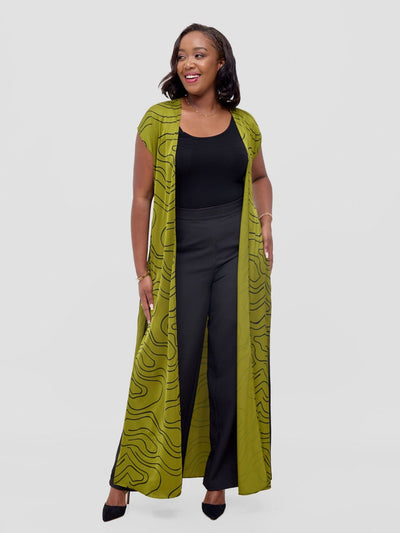 Vivo Chidii Drop Shoulder Kimono - Olive / Black Hini Print - Shopzetu