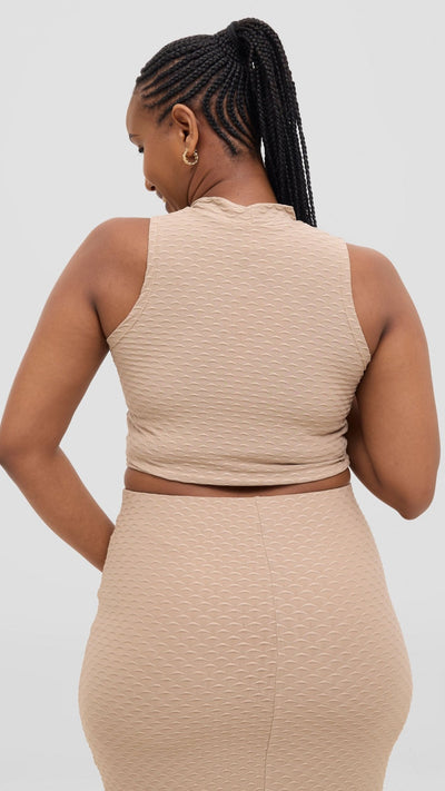 Vivo Kaisa Mock Neck Sleeveless Top - Taupe Hill Texture - Shopzetu