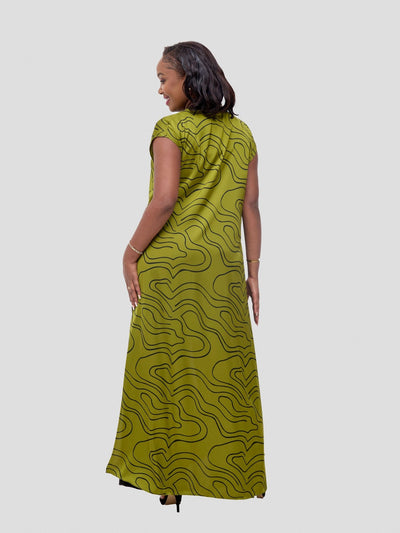 Vivo Chidii Drop Shoulder Kimono - Olive / Black Hini Print - Shopzetu