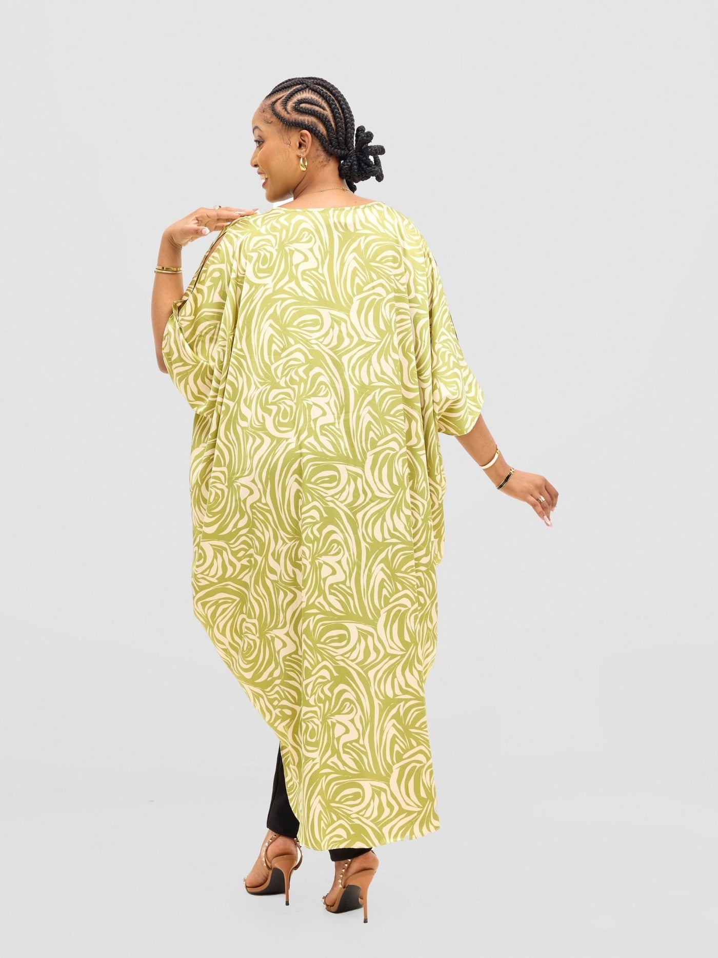 Vivo Hanabi Satin High Low Top - Green / Beige Shima Print - Shopzetu
