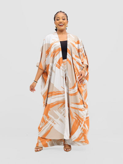 Vivo Ayla Maxi Kimono - Grey / Orange Hali Print - Shopzetu