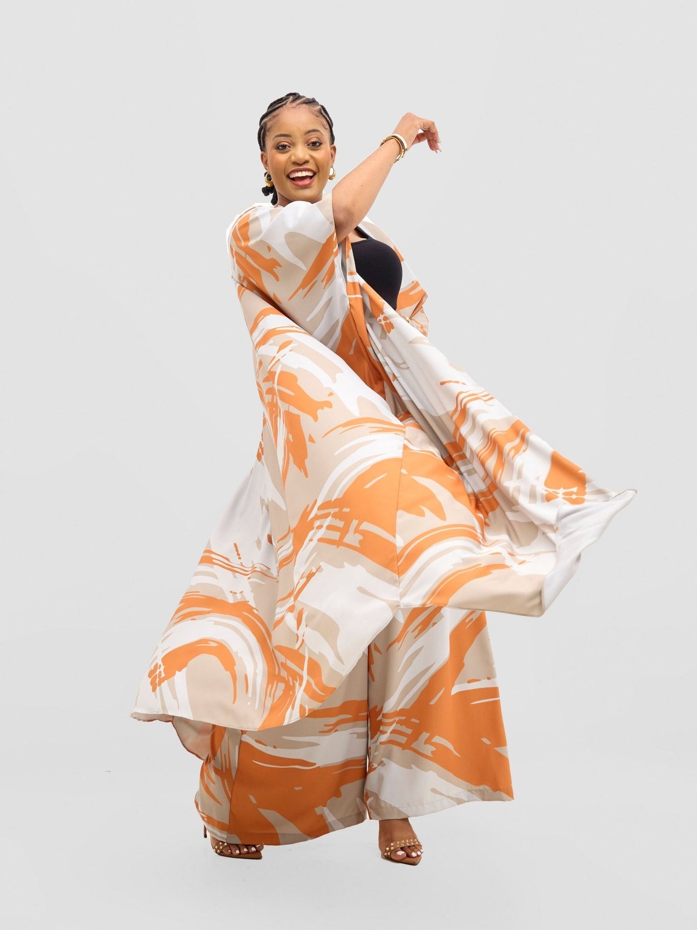 Vivo Ayla Maxi Kimono - Grey / Orange Hali Print - Shopzetu