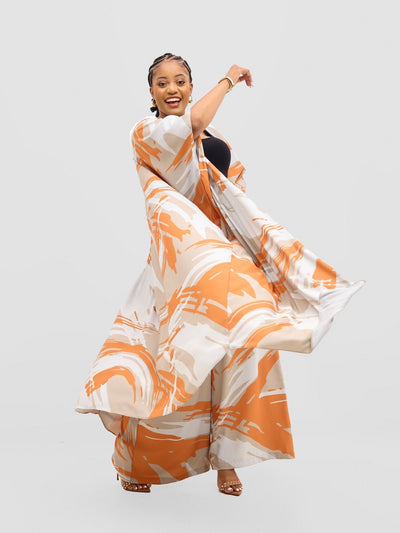 Vivo Ayla Maxi Kimono - Grey / Orange Hali Print - Shopzetu
