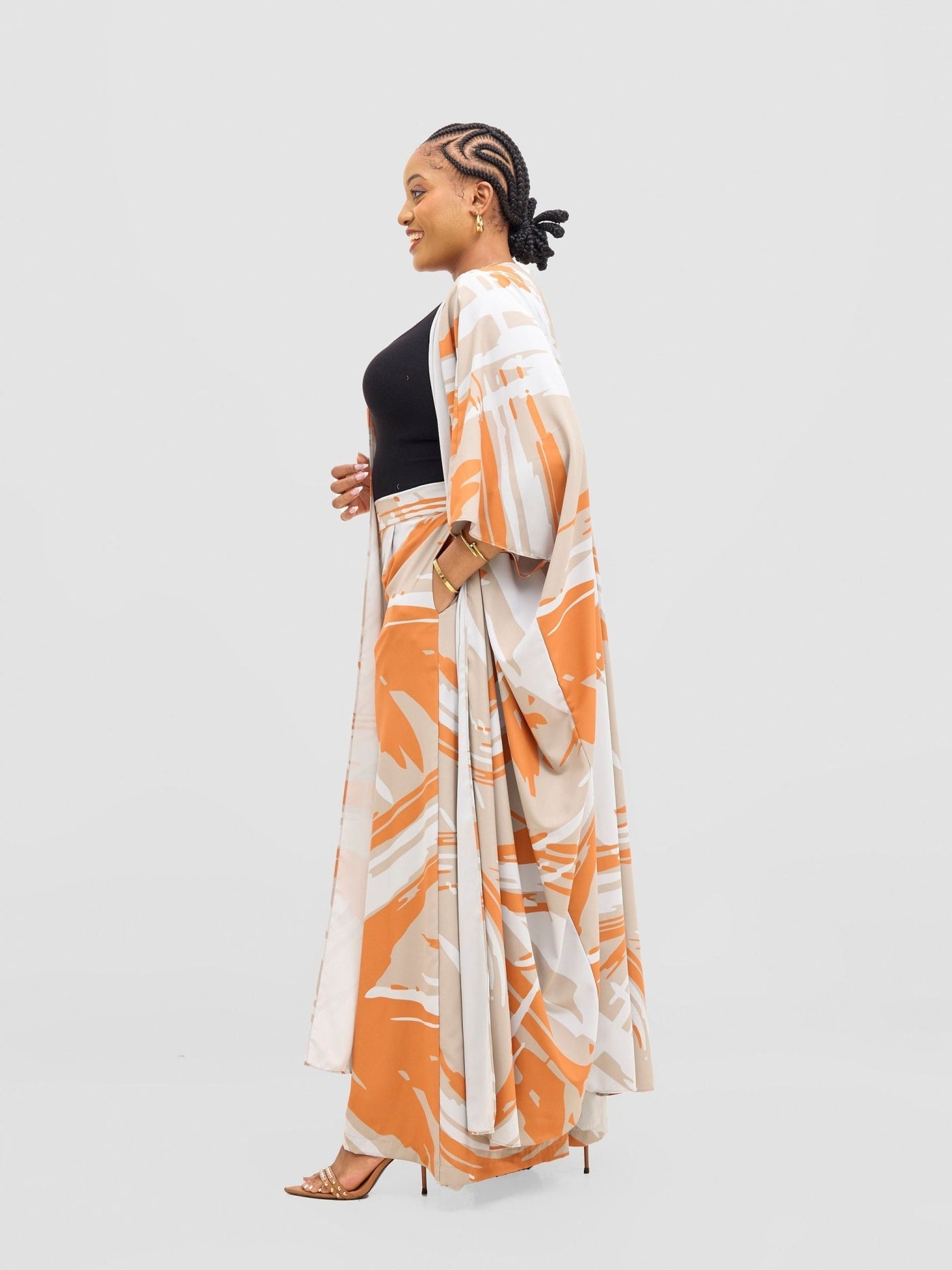 Vivo Ayla Maxi Kimono - Grey / Orange Hali Print - Shopzetu