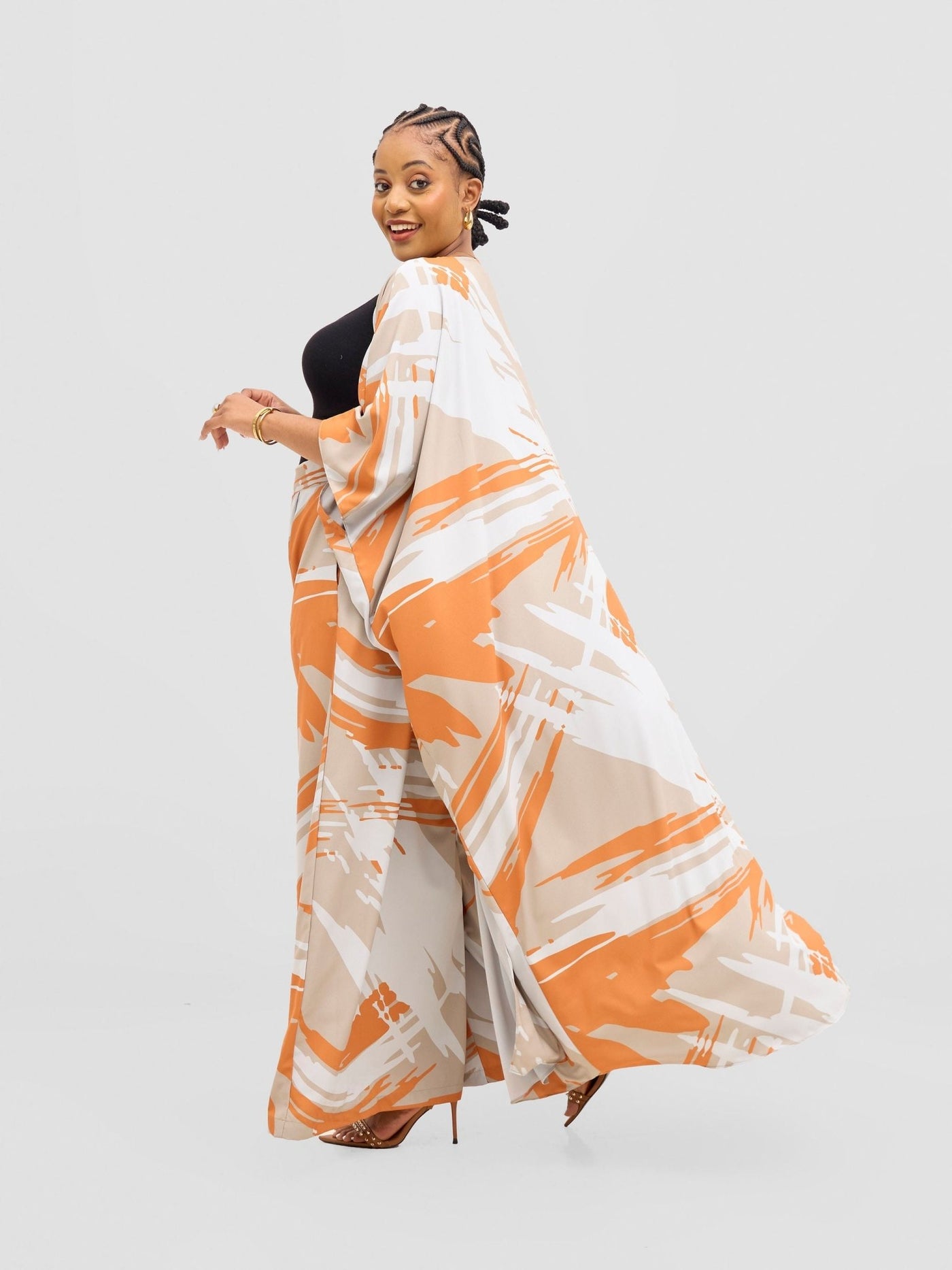 Vivo Ayla Maxi Kimono - Grey / Orange Hali Print - Shopzetu