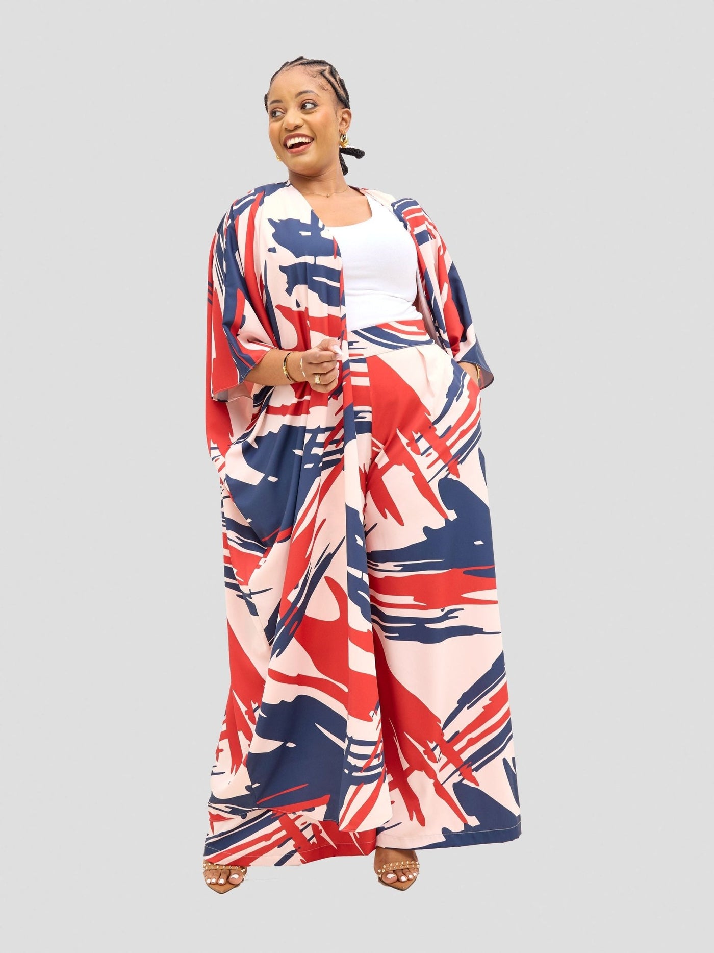 Vivo Ayla Maxi Kimono - Navy / Burgundy Hali Print - Shopzetu