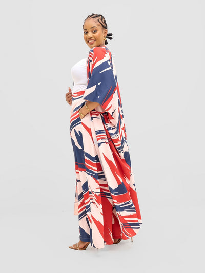 Vivo Ayla Maxi Kimono - Navy / Burgundy Hali Print - Shopzetu