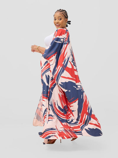Vivo Ayla Maxi Kimono - Navy / Burgundy Hali Print - Shopzetu