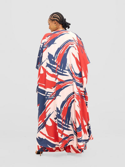 Vivo Ayla Maxi Kimono - Navy / Burgundy Hali Print - Shopzetu