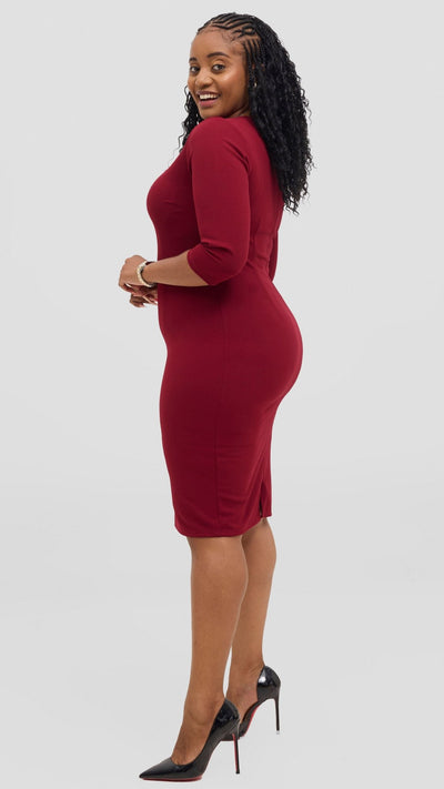 Vivo J.O V - Neck Sheath Dress - Wine Red - Shopzetu