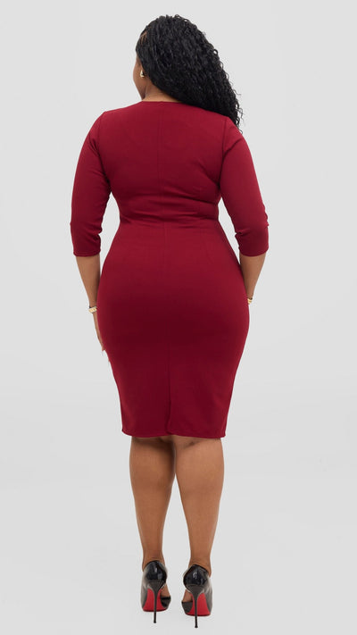 Vivo J.O V - Neck Sheath Dress - Wine Red - Shopzetu