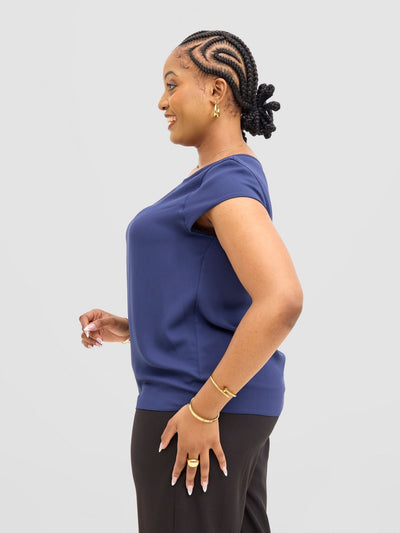 Vivo Basic Chiffon Cap Sleeve Top (Double Layered) - Light Navy - Shopzetu