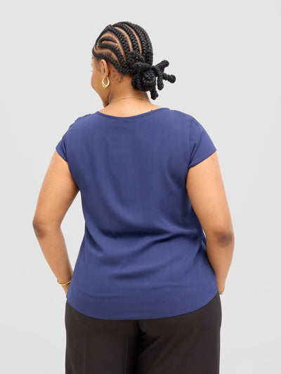 Vivo Basic Chiffon Cap Sleeve Top (Double Layered) - Light Navy - Shopzetu