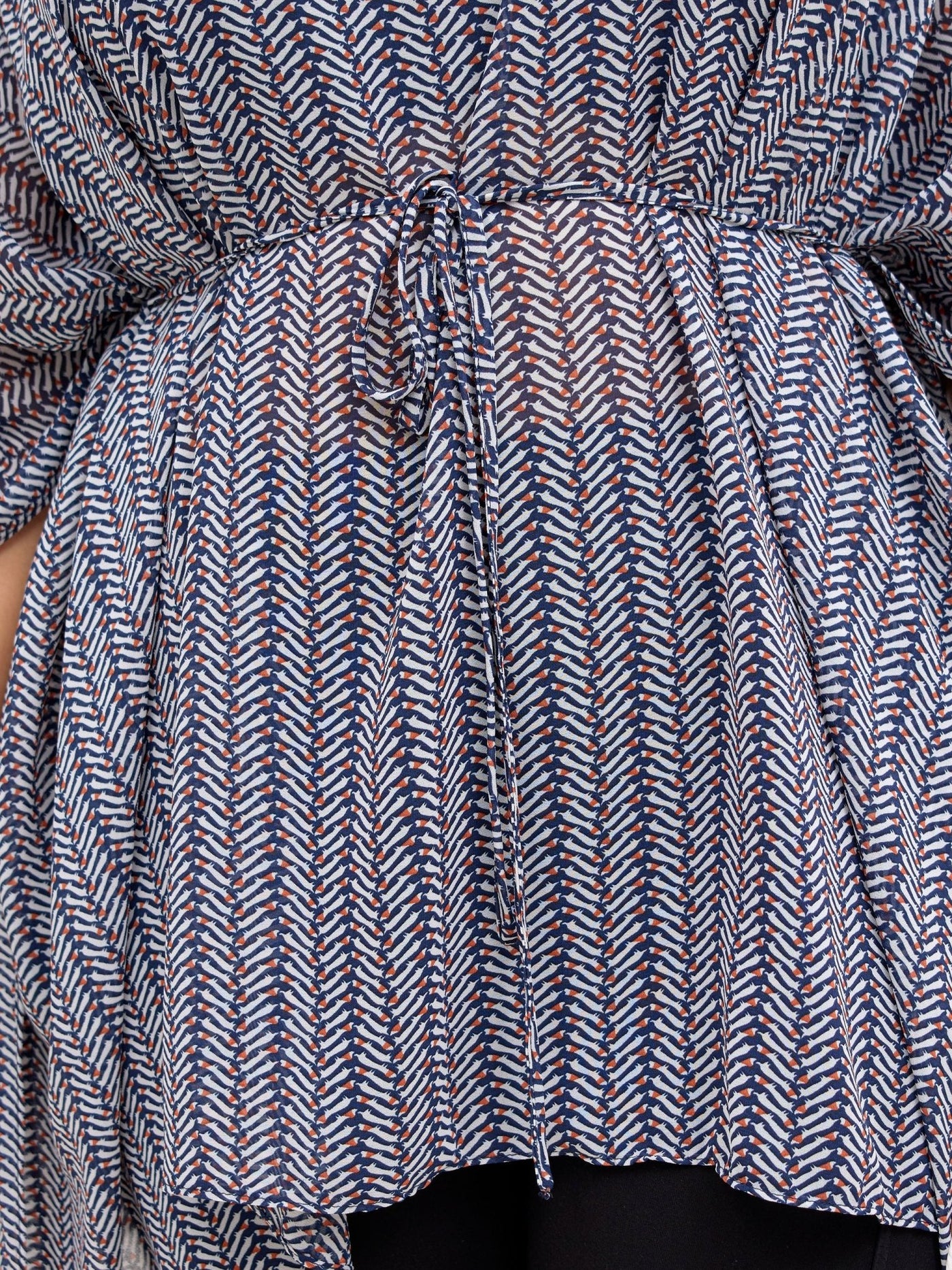 Vivo Basic Chiffon Tie Kaftan Top - Navy / Rust Pia Print - Shopzetu