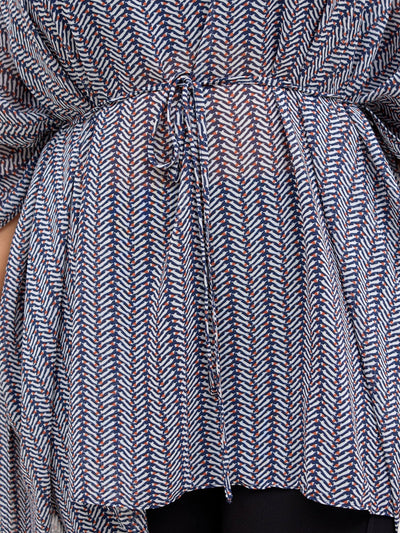 Vivo Basic Chiffon Tie Kaftan Top - Navy / Rust Pia Print - Shopzetu