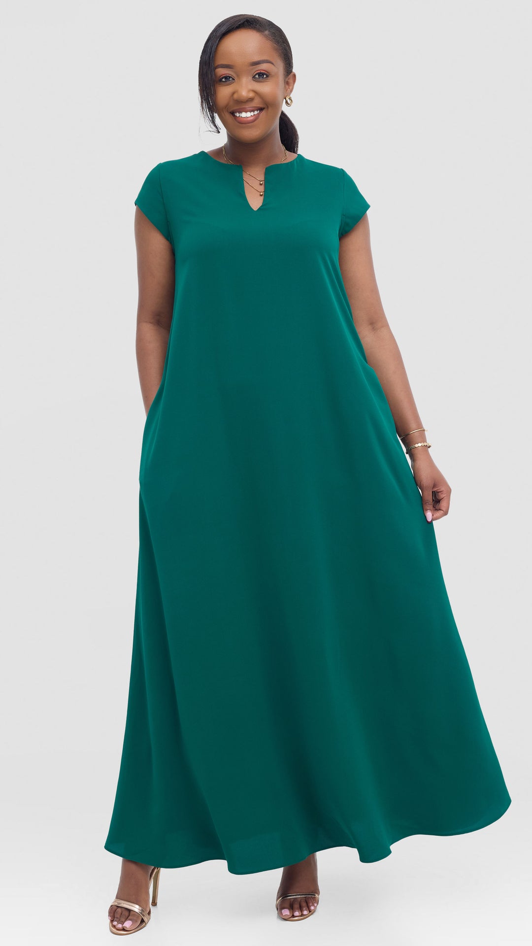 Vivo Zola V Neck Maxi Dress in Crepe - Green