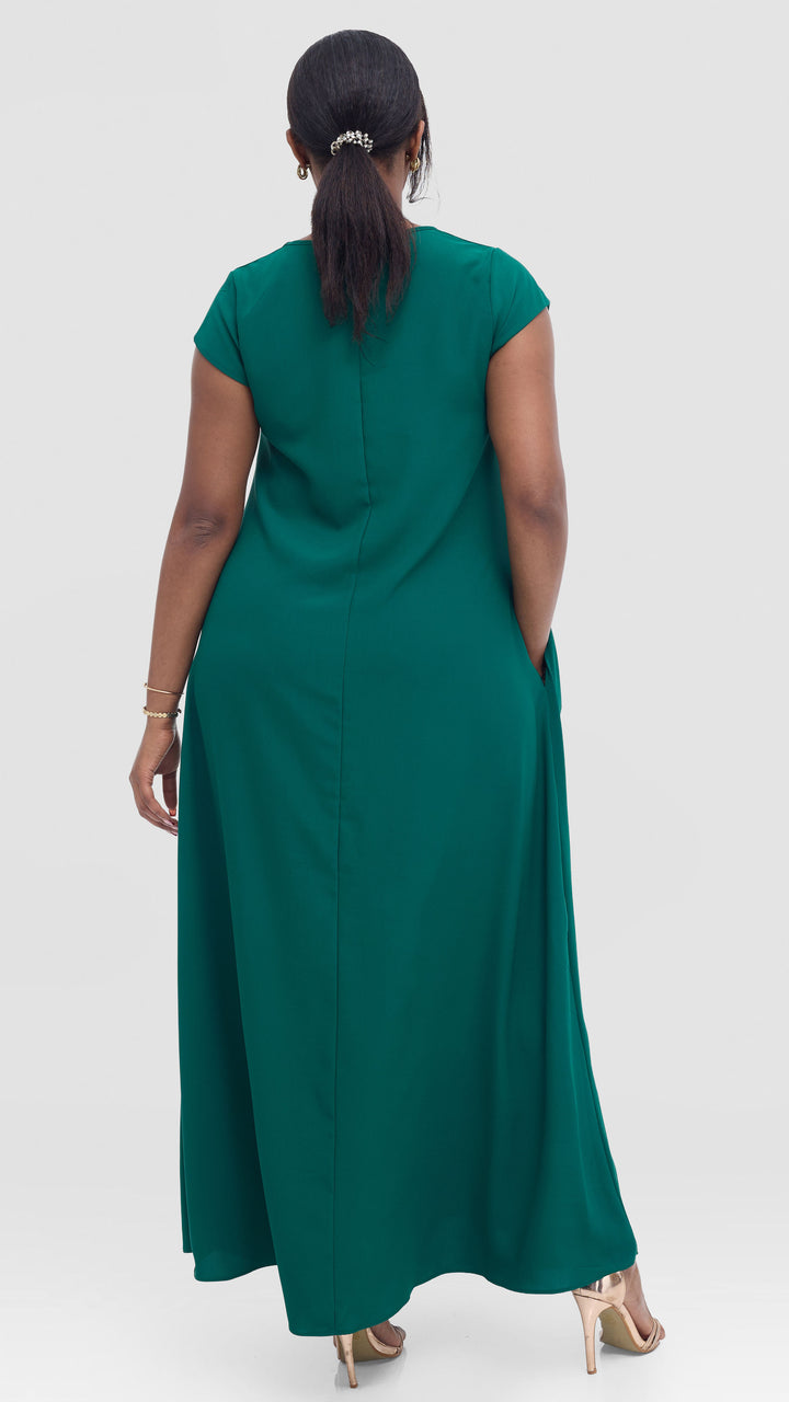 Vivo Zola V Neck Maxi Dress in Crepe - Green