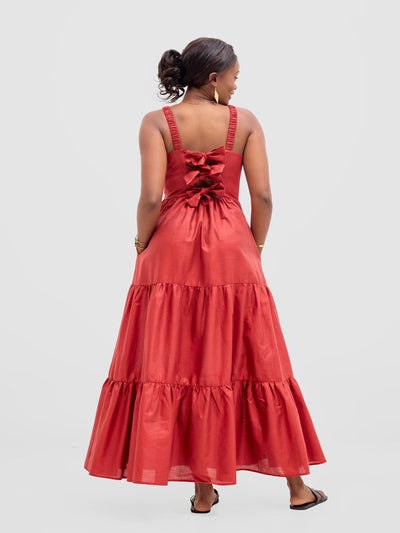 Safari by Vivo  Kikoy Tie Back Maxi Dress - Dark Red